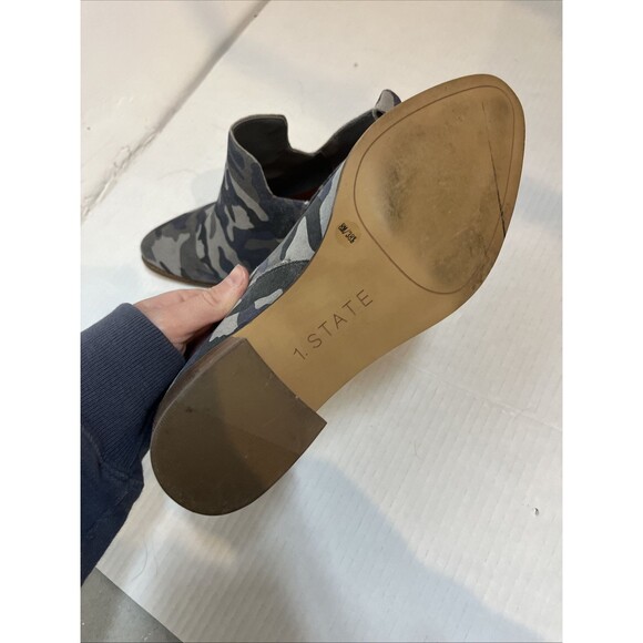 1. State Genuine Leather Suede Green Camo Idania Block Heel Bootie Slip On Sz 8M - Picture 5 of 6